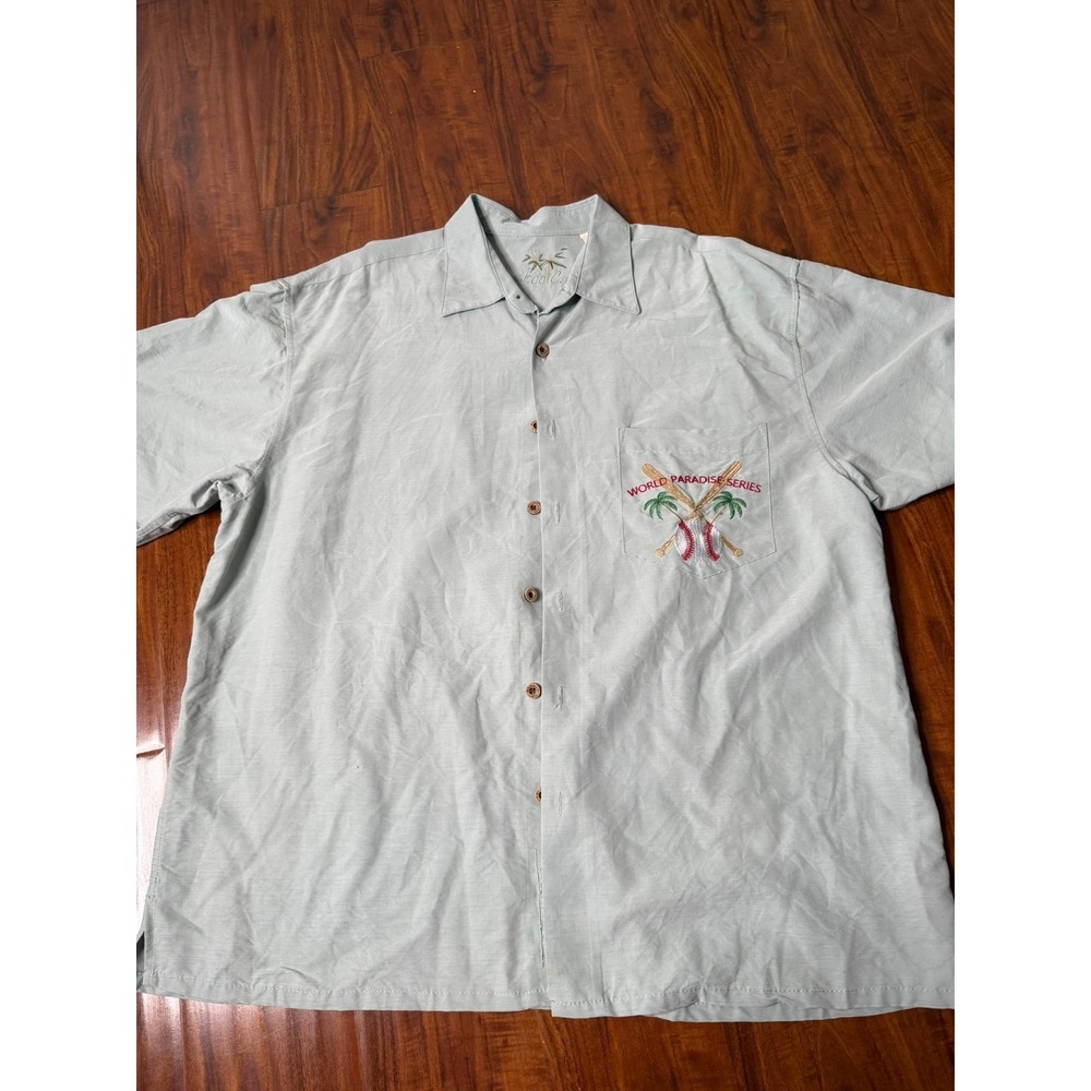 BAMBOO CAY  Button Up Shirt SZ L Blue Baseball World Paradise Series Embroidery